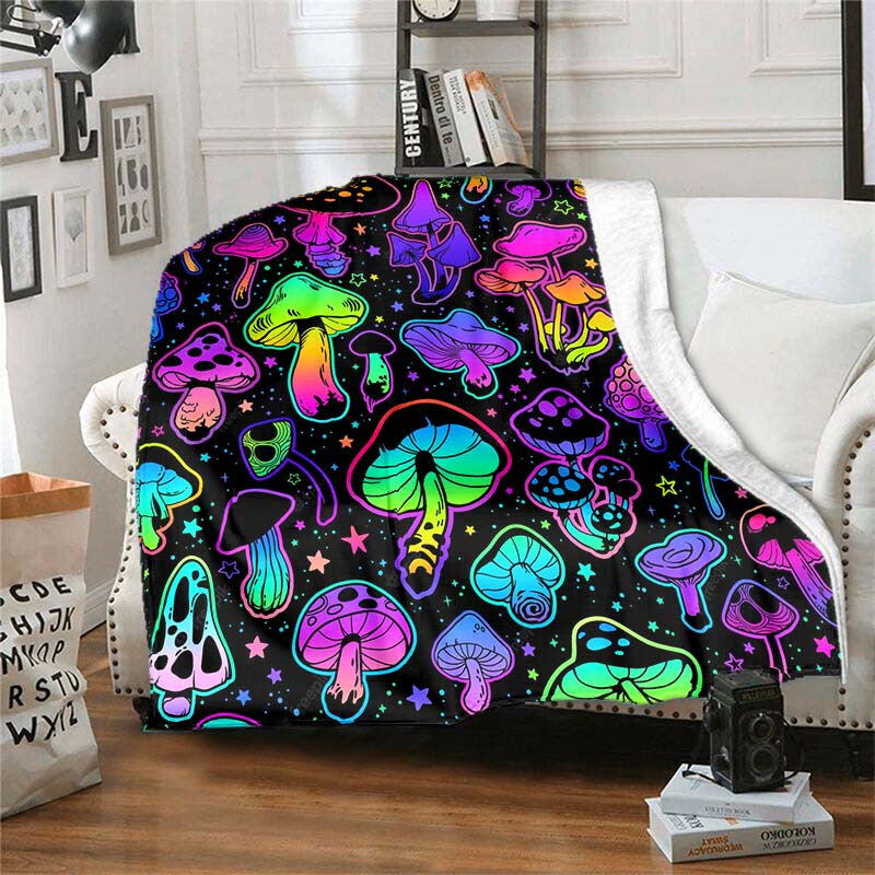 Aonana Fantasy Mushroom Cozy Flannel Throw Blanket