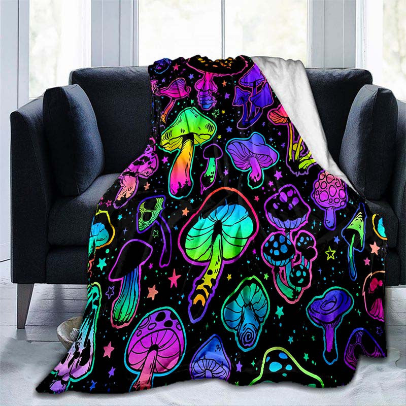 Aonana Fantasy Mushroom Cozy Flannel Throw Blanket