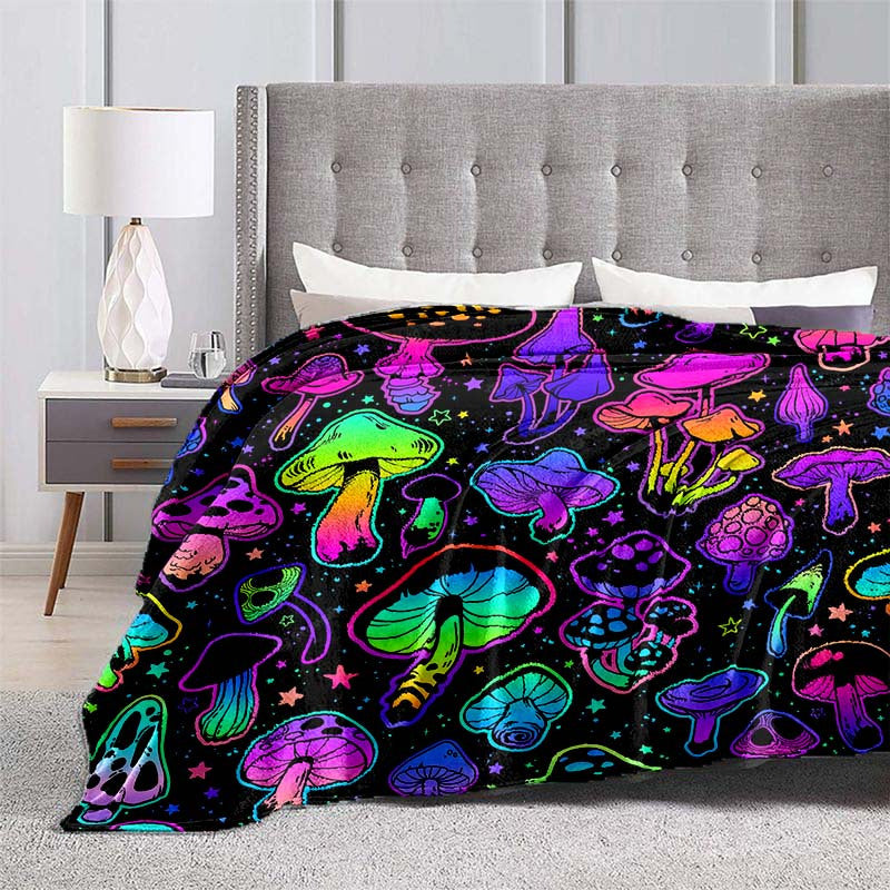 Aonana Fantasy Mushroom Cozy Flannel Throw Blanket