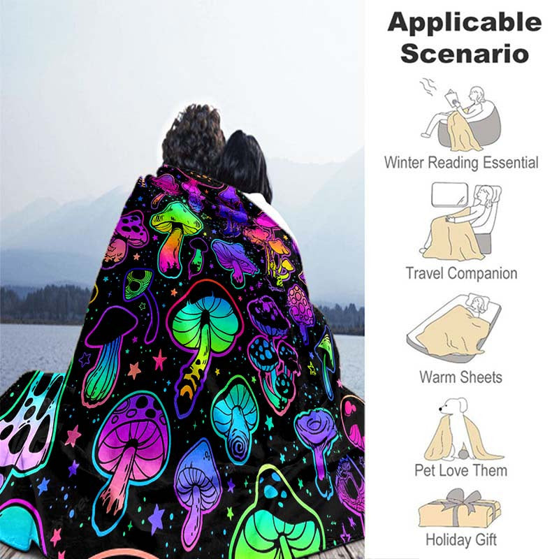 Aonana Fantasy Mushroom Cozy Flannel Throw Blanket