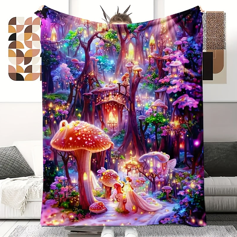 Aonana Fantasy Mushroom Forest Cozy Flannel Throw Blanket