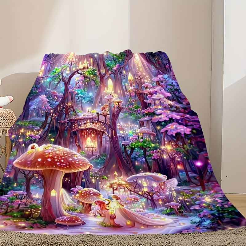 Aonana Fantasy Mushroom Forest Cozy Flannel Throw Blanket
