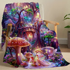 Aonana Fantasy Mushroom Forest Cozy Flannel Throw Blanket