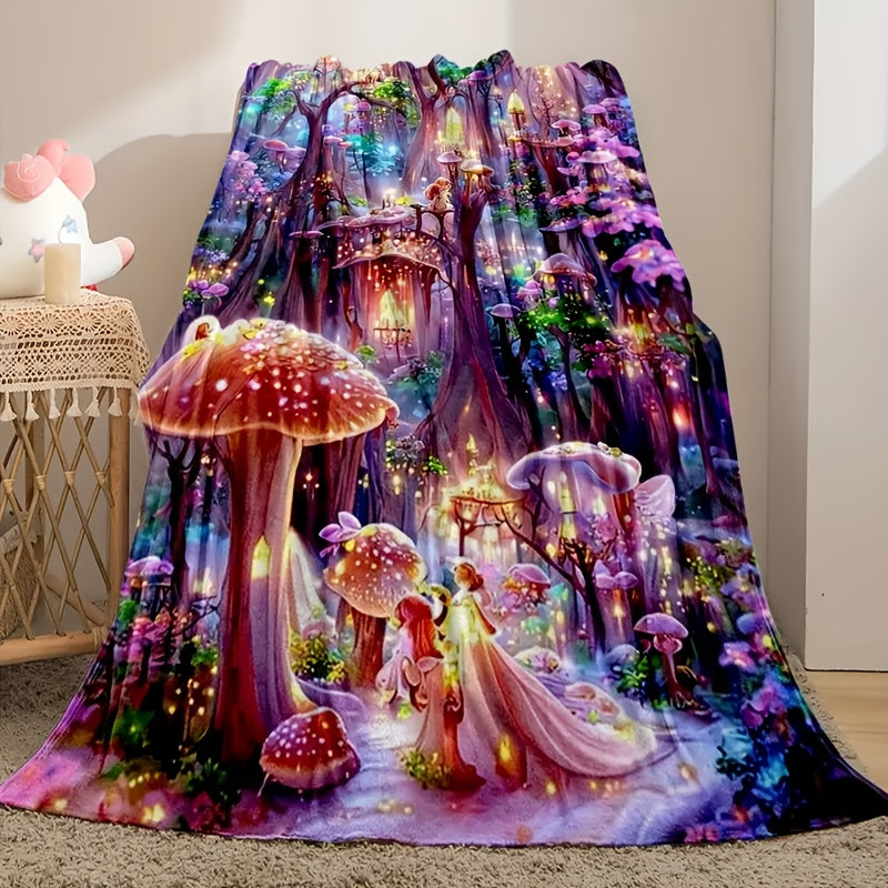 Aonana Fantasy Mushroom Forest Cozy Flannel Throw Blanket