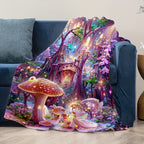 Aonana Fantasy Mushroom Forest Cozy Flannel Throw Blanket