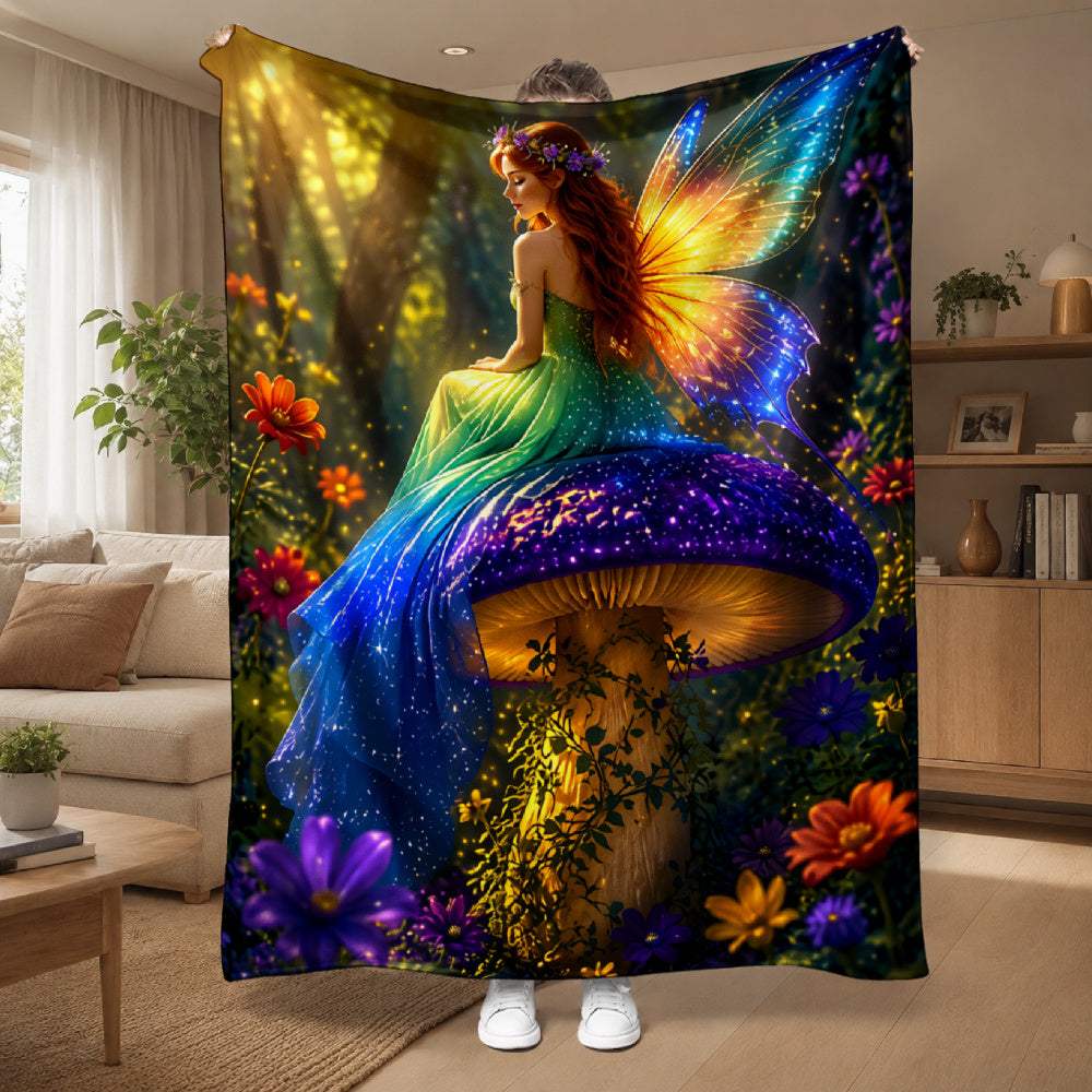 Aonana Fantasy Mushroom Fairy Cozy Flannel Throw Blanket