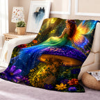 Aonana Fantasy Mushroom Fairy Cozy Flannel Throw Blanket