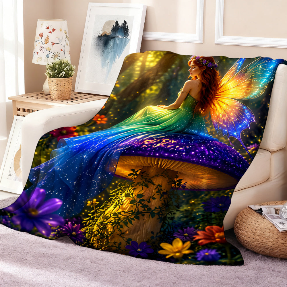 Aonana Fantasy Mushroom Fairy Cozy Flannel Throw Blanket