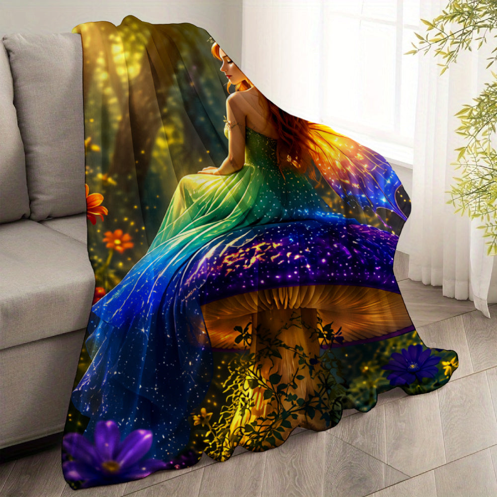 Aonana Fantasy Mushroom Fairy Cozy Flannel Throw Blanket