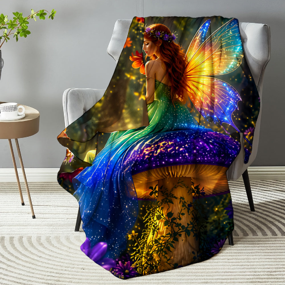 Aonana Fantasy Mushroom Fairy Cozy Flannel Throw Blanket