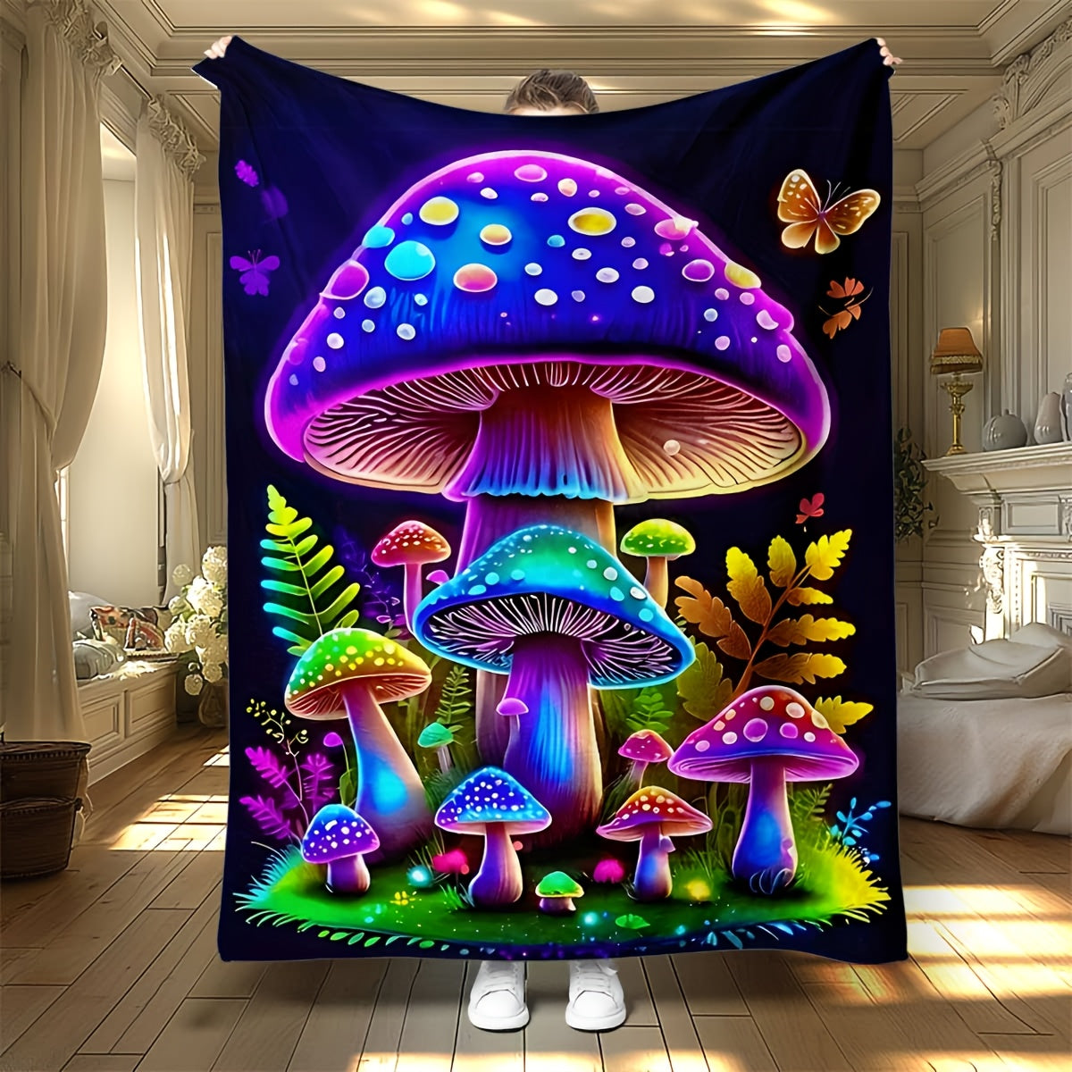Aonana Fantasy Mushroom Family Cozy Flannel Throw Blanket
