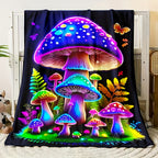 Aonana Fantasy Mushroom Family Cozy Flannel Throw Blanket