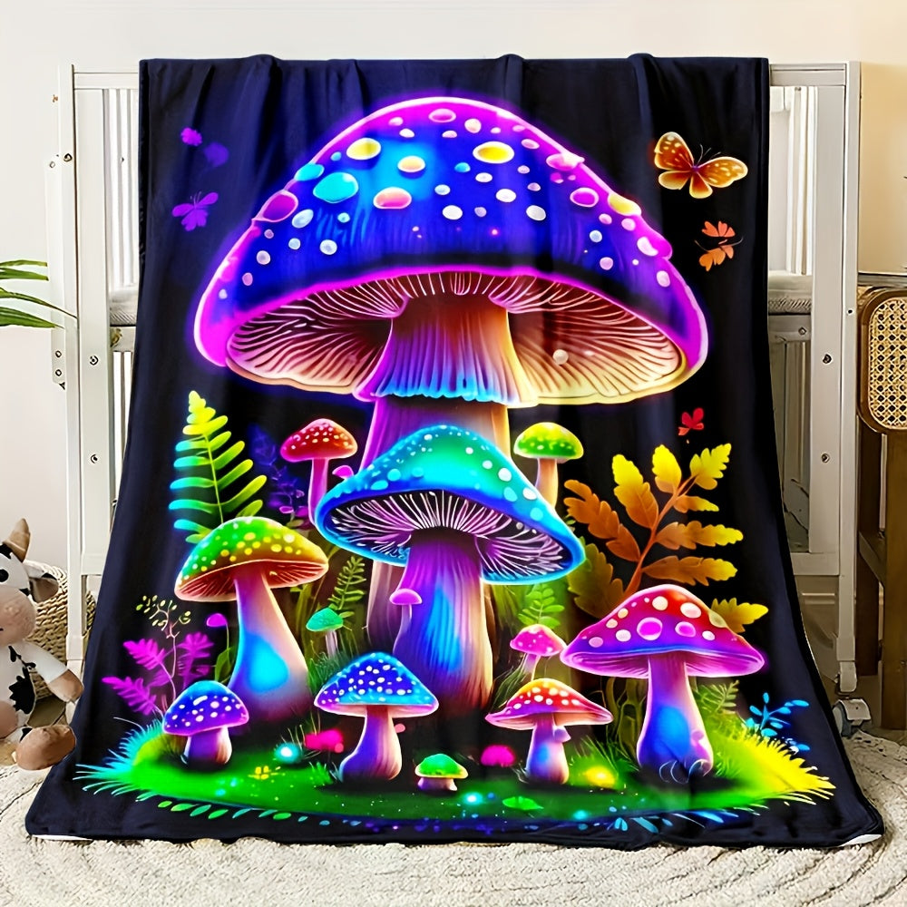 Aonana Fantasy Mushroom Family Cozy Flannel Throw Blanket