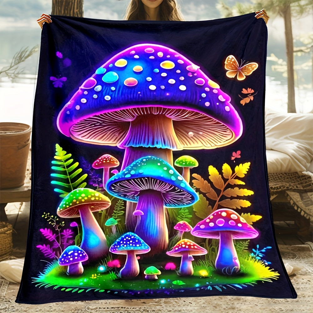Aonana Fantasy Mushroom Family Cozy Flannel Throw Blanket