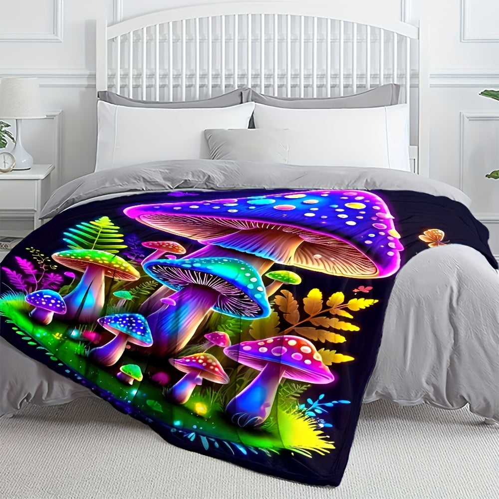Aonana Fantasy Mushroom Family Cozy Flannel Throw Blanket