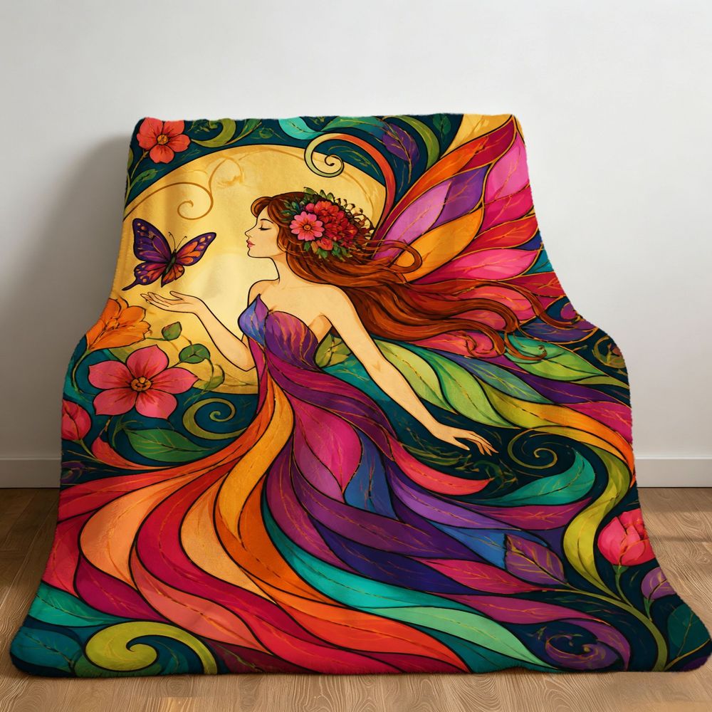 Aonana Psychedelic Fairy Fantasy Flannel Throw Blanket