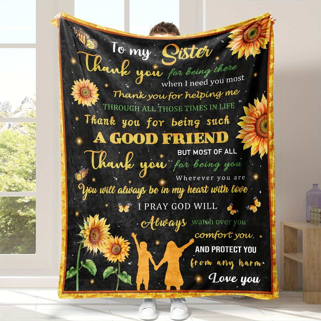 Aonana “To My Sister” Sunflower & Butterfly Inspirational Flannel Throw Blanket