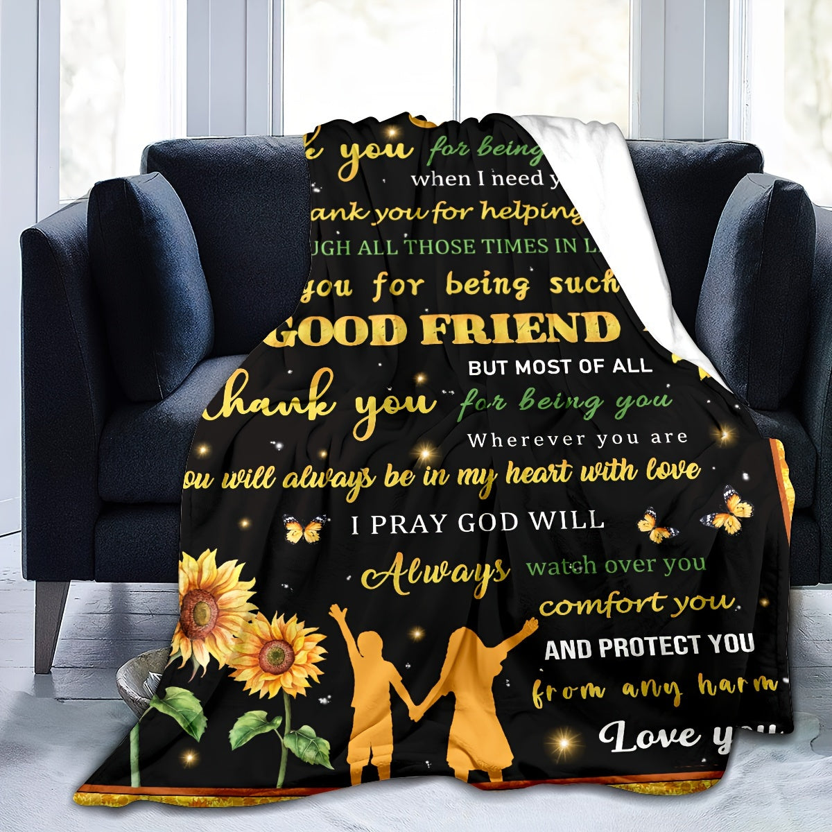 Aonana “To My Sister” Sunflower & Butterfly Inspirational Flannel Throw Blanket