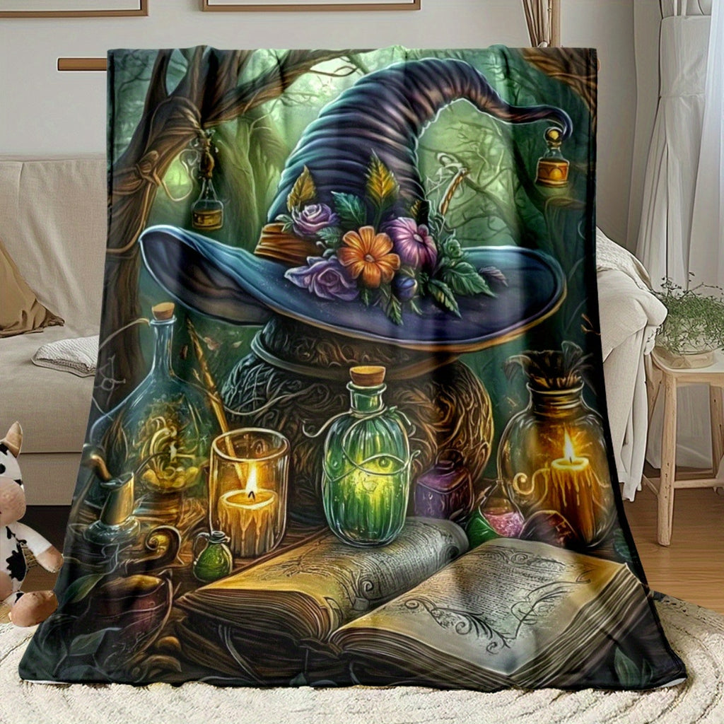 Aonana Witch on Books Magical Flannel Throw Blanket