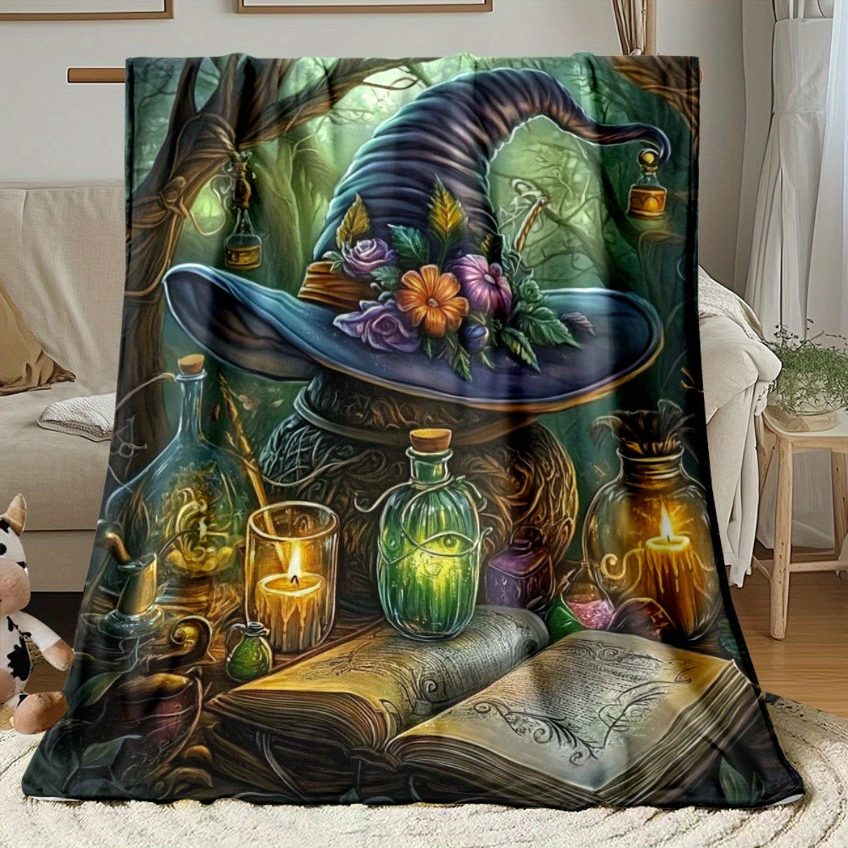 Aonana Witch on Books Magical Flannel Throw Blanket
