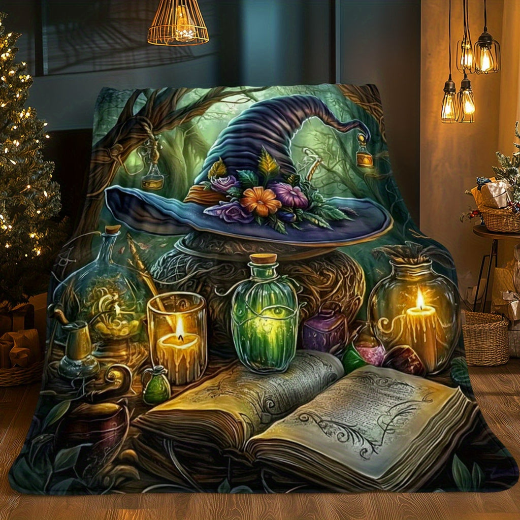 Aonana Witch on Books Magical Flannel Throw Blanket
