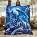 Aonana Dragon And Wolf Fantasy Flannel Throw Blanket