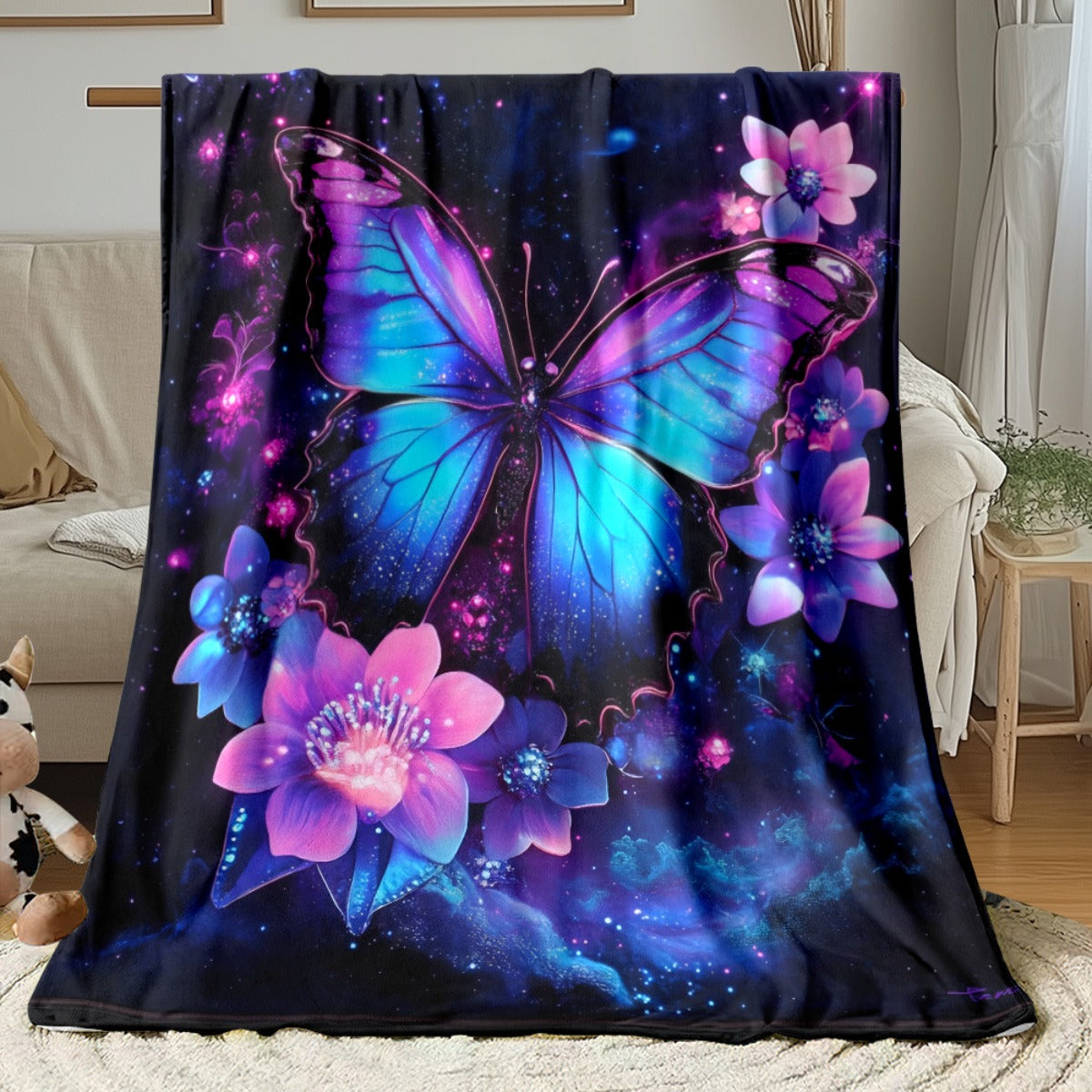 Aonana Colorful Butterflies Flannel Throw Blanket
