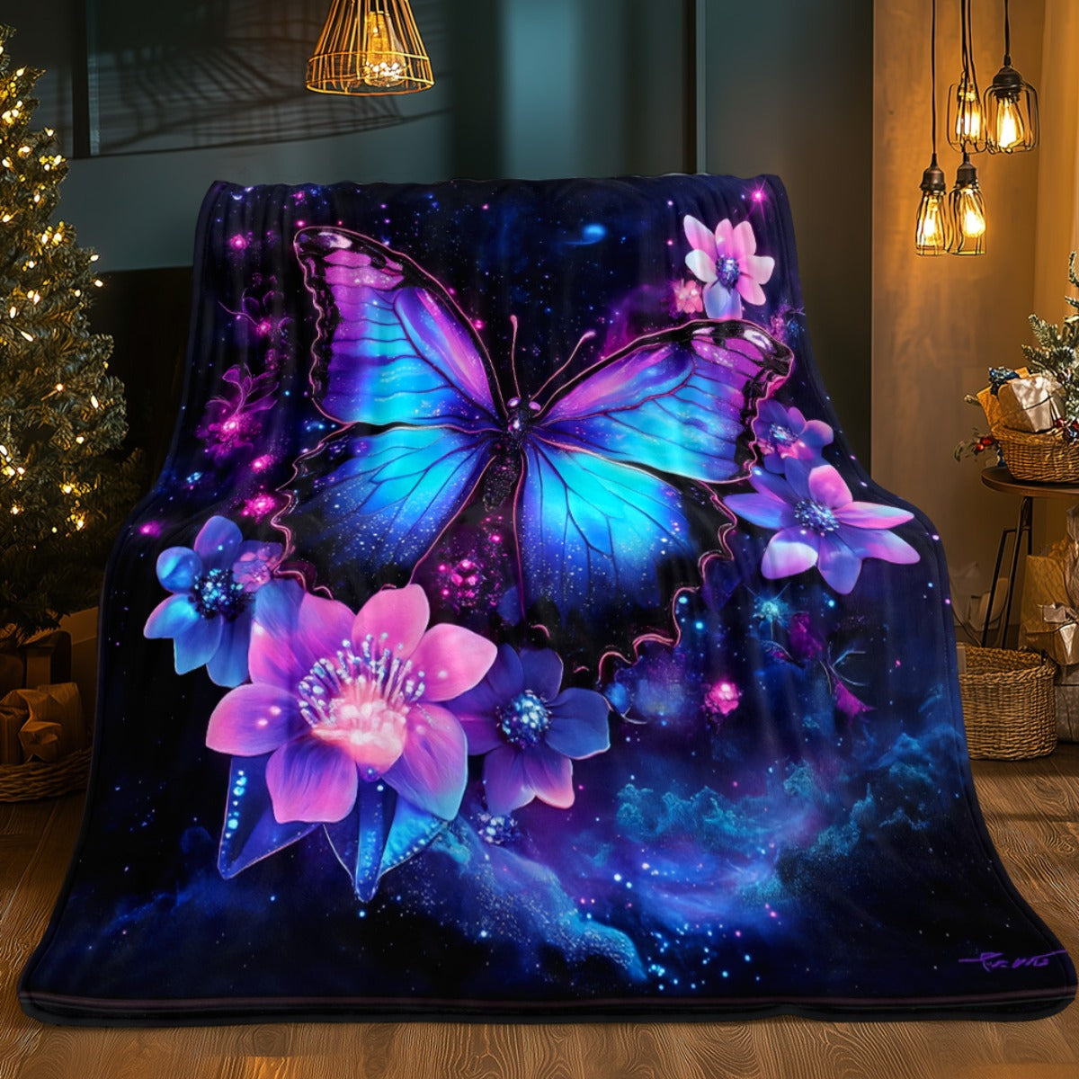 Aonana Colorful Butterflies Flannel Throw Blanket