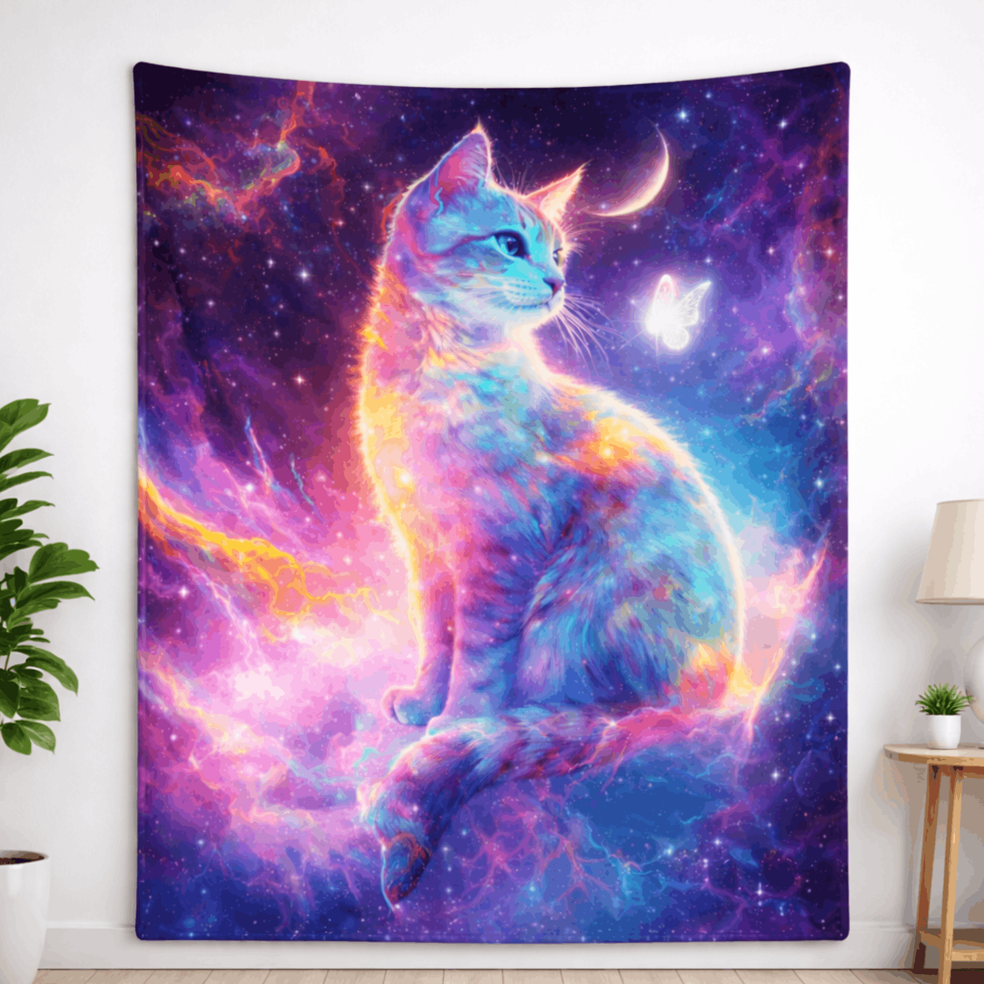Aonana Galaxy Cat Fantasy Flannel Throw Blanket