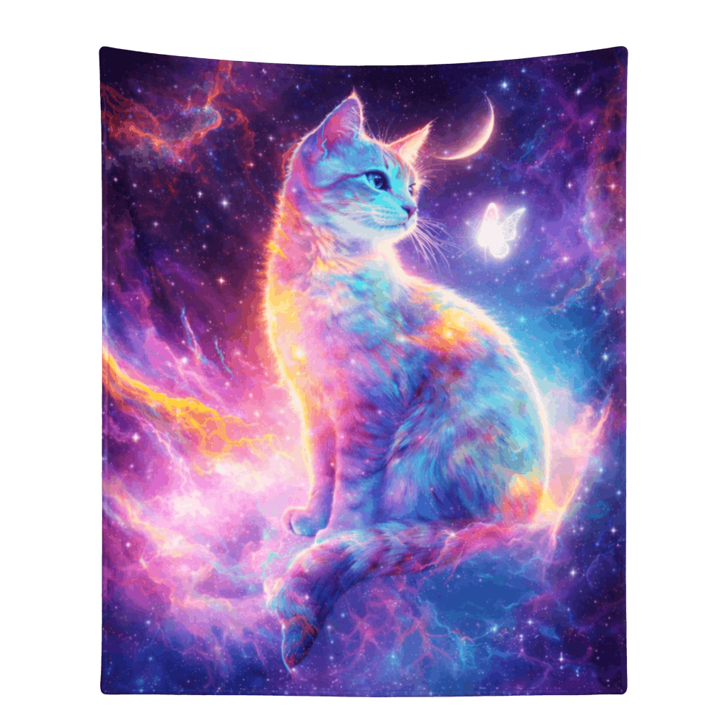 Aonana Galaxy Cat Fantasy Flannel Throw Blanket