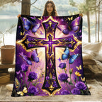 Aonana Cross and Bible Flannel Throw Blanket