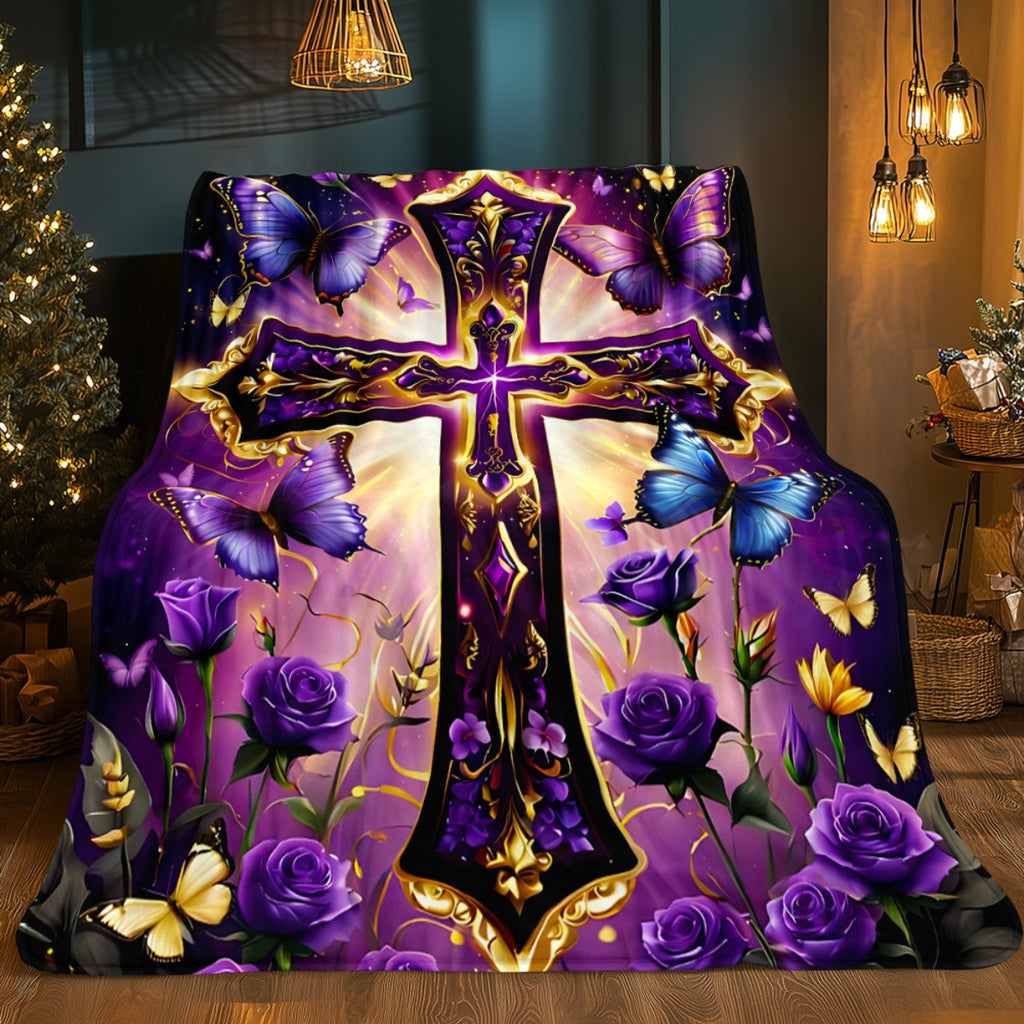 Aonana Cross and Bible Flannel Throw Blanket