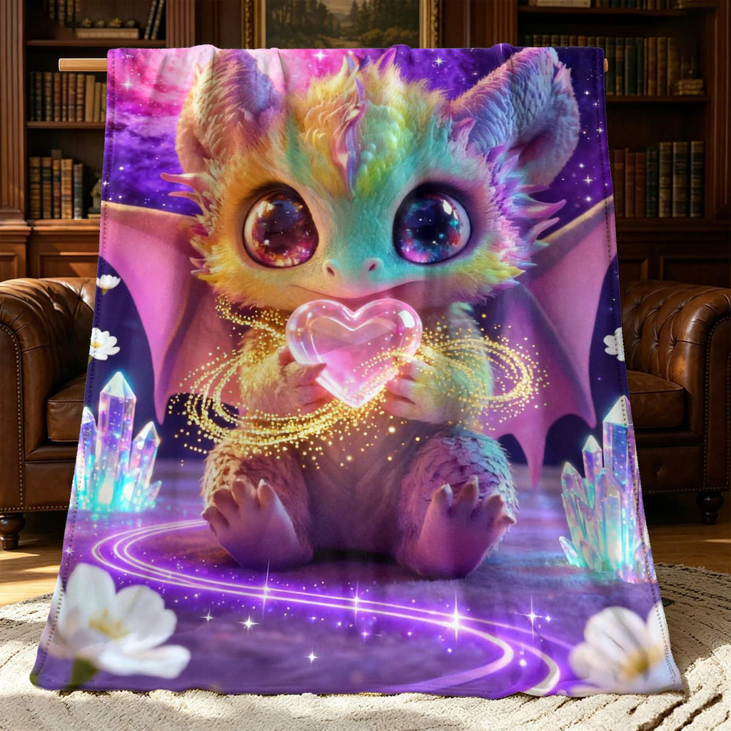 Aonana Rainbow Crystal Dragon Flannel Throw Blanket