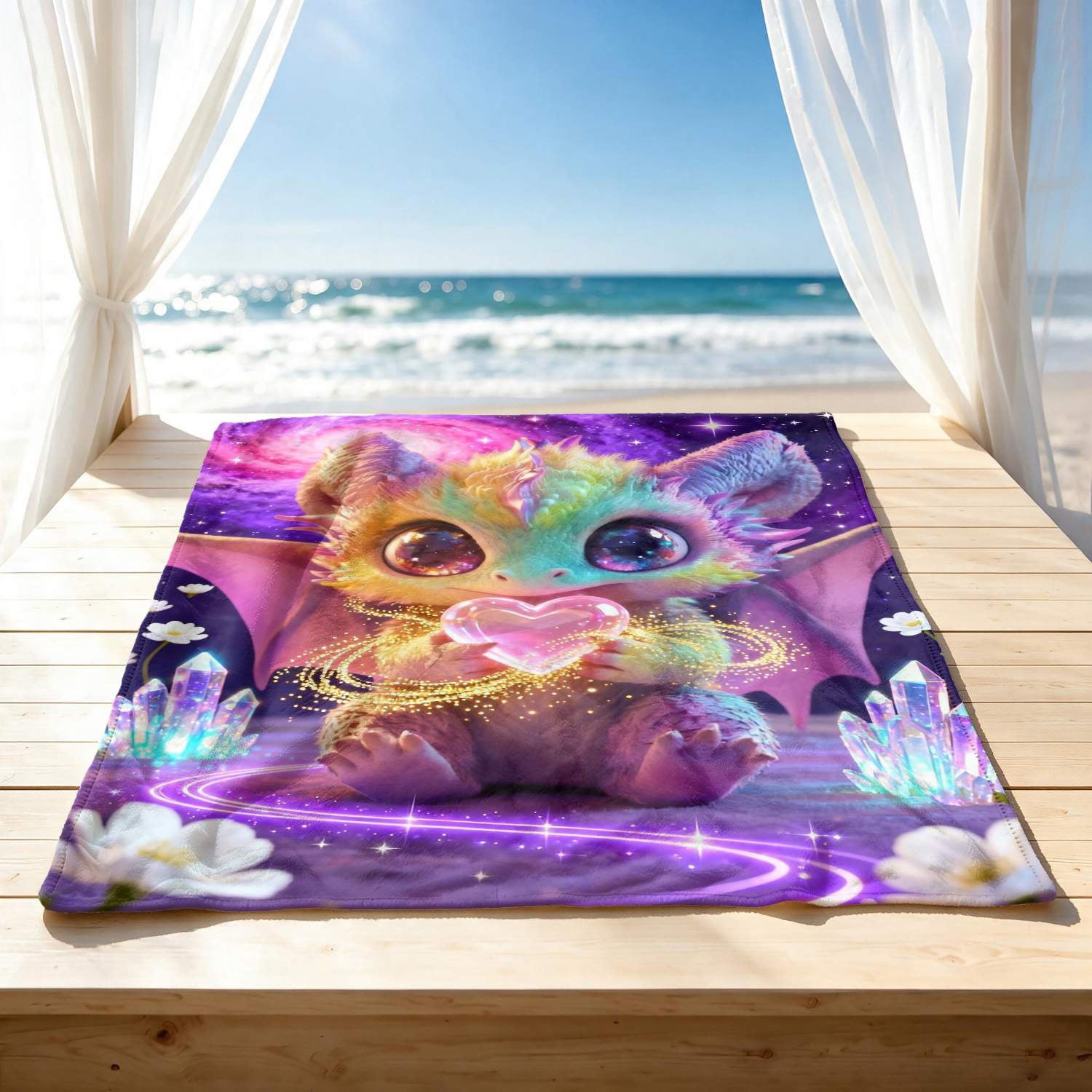 Aonana Rainbow Crystal Dragon Flannel Throw Blanket