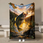 Aonana Big Bass Fishing Flannel Throw Blanket
