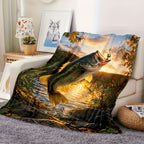 Aonana Big Bass Fishing Flannel Throw Blanket