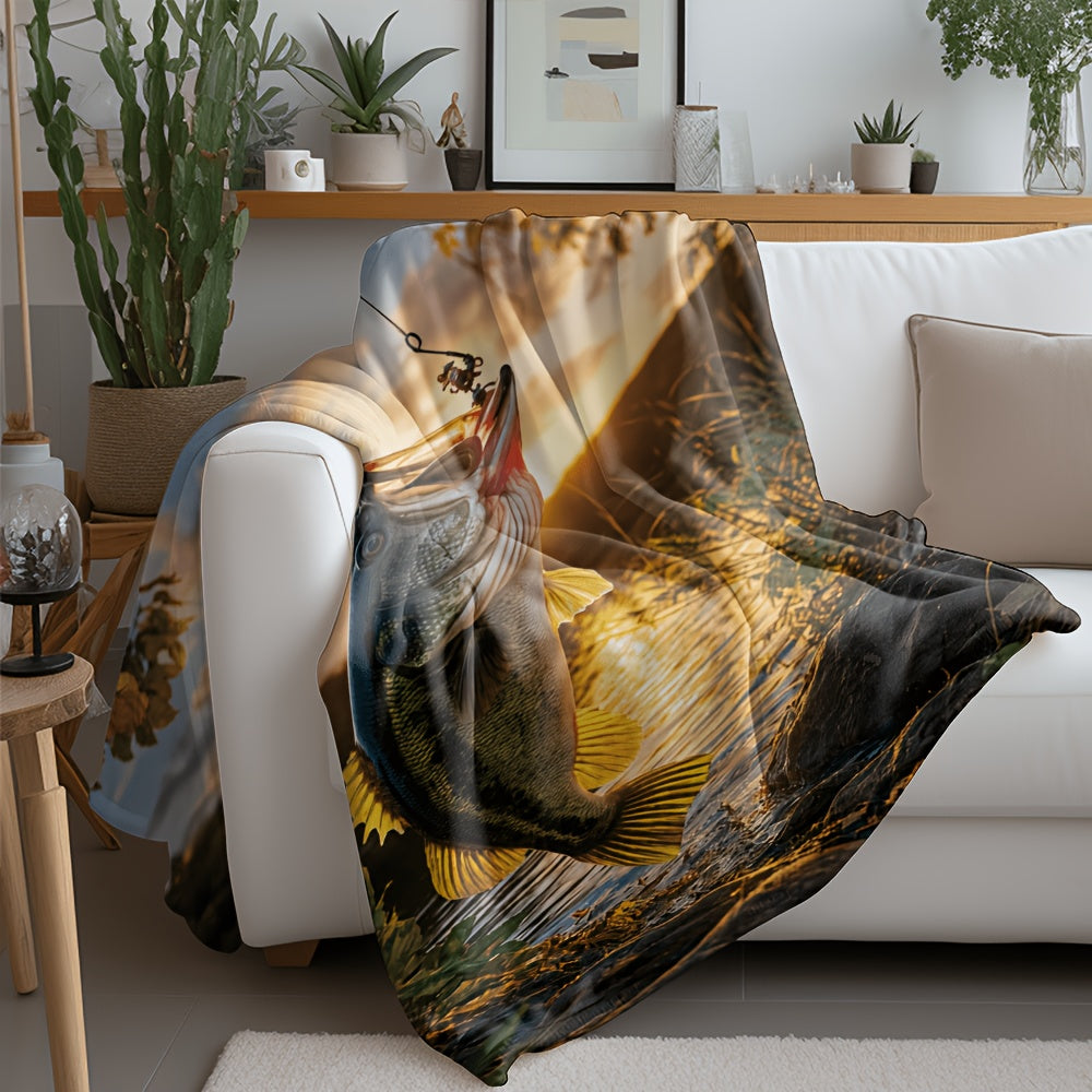 Aonana Big Bass Fishing Flannel Throw Blanket