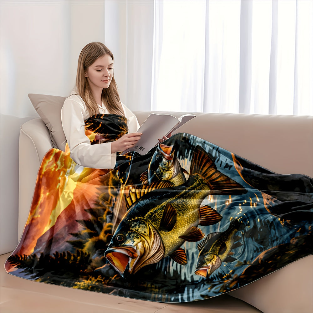 Aonana Big Bass Fishing Flannel Throw Blanket