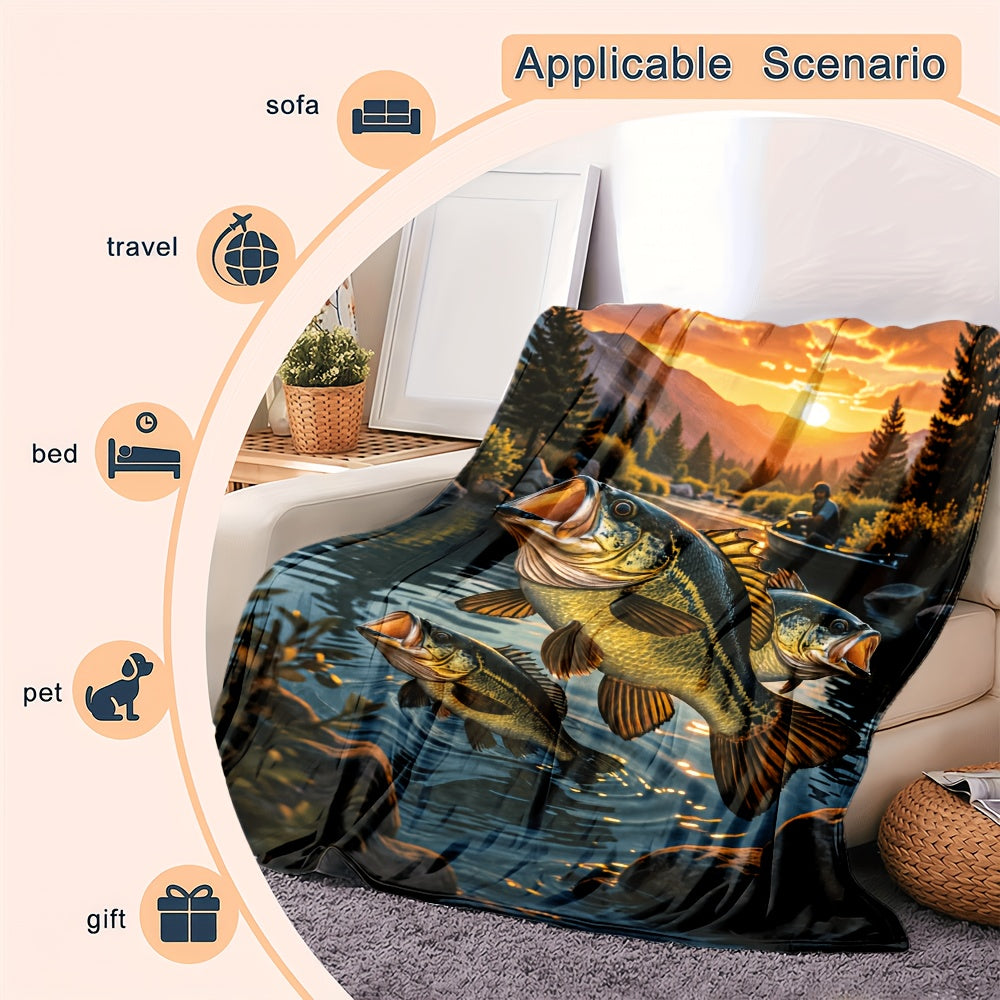 Aonana Big Bass Fishing Flannel Throw Blanket