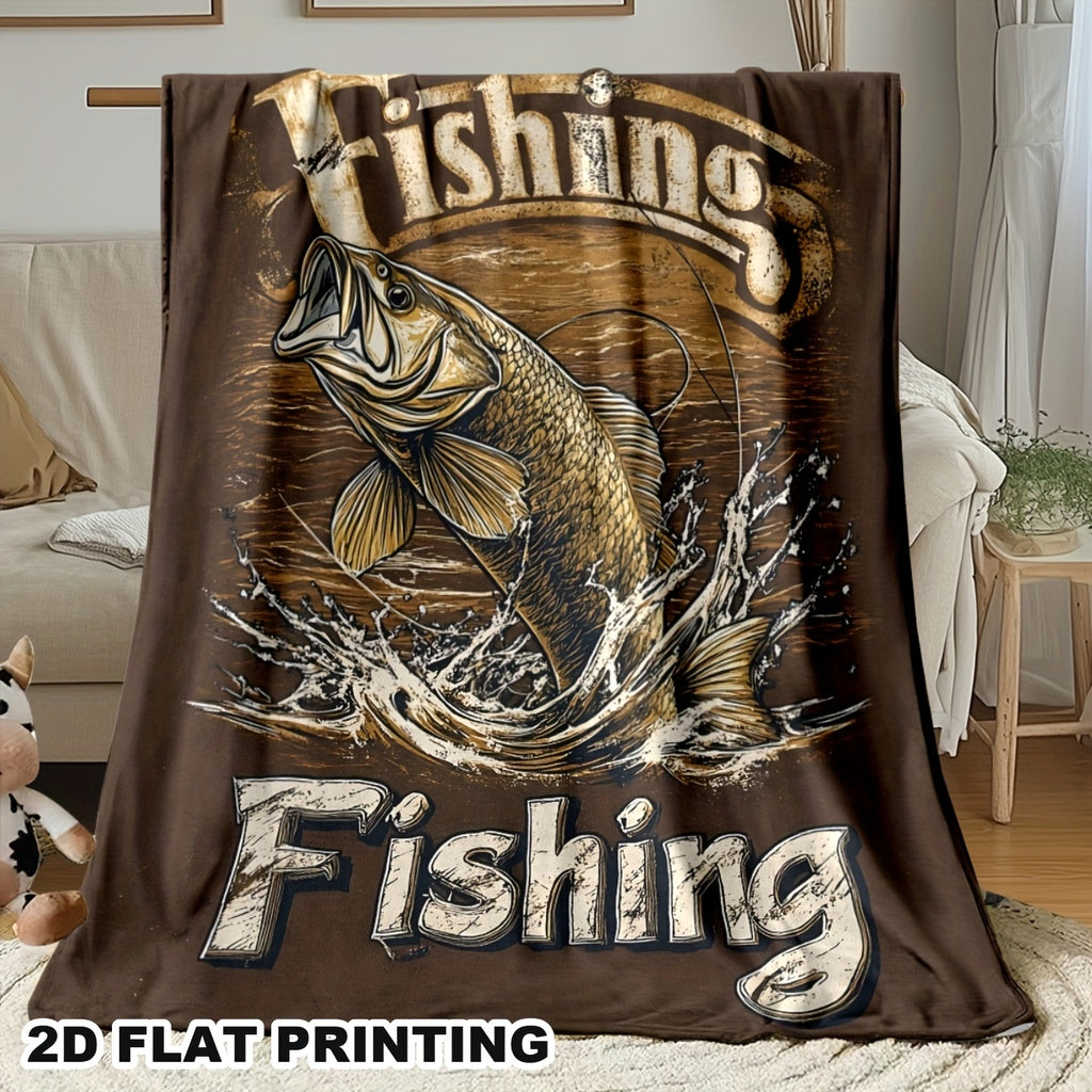 Aonana Big Bass Fishing Flannel Throw Blanket