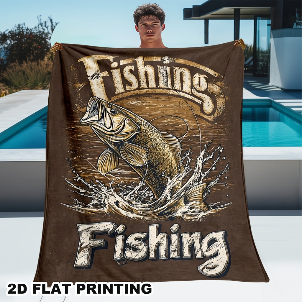 Aonana Big Bass Fishing Flannel Throw Blanket