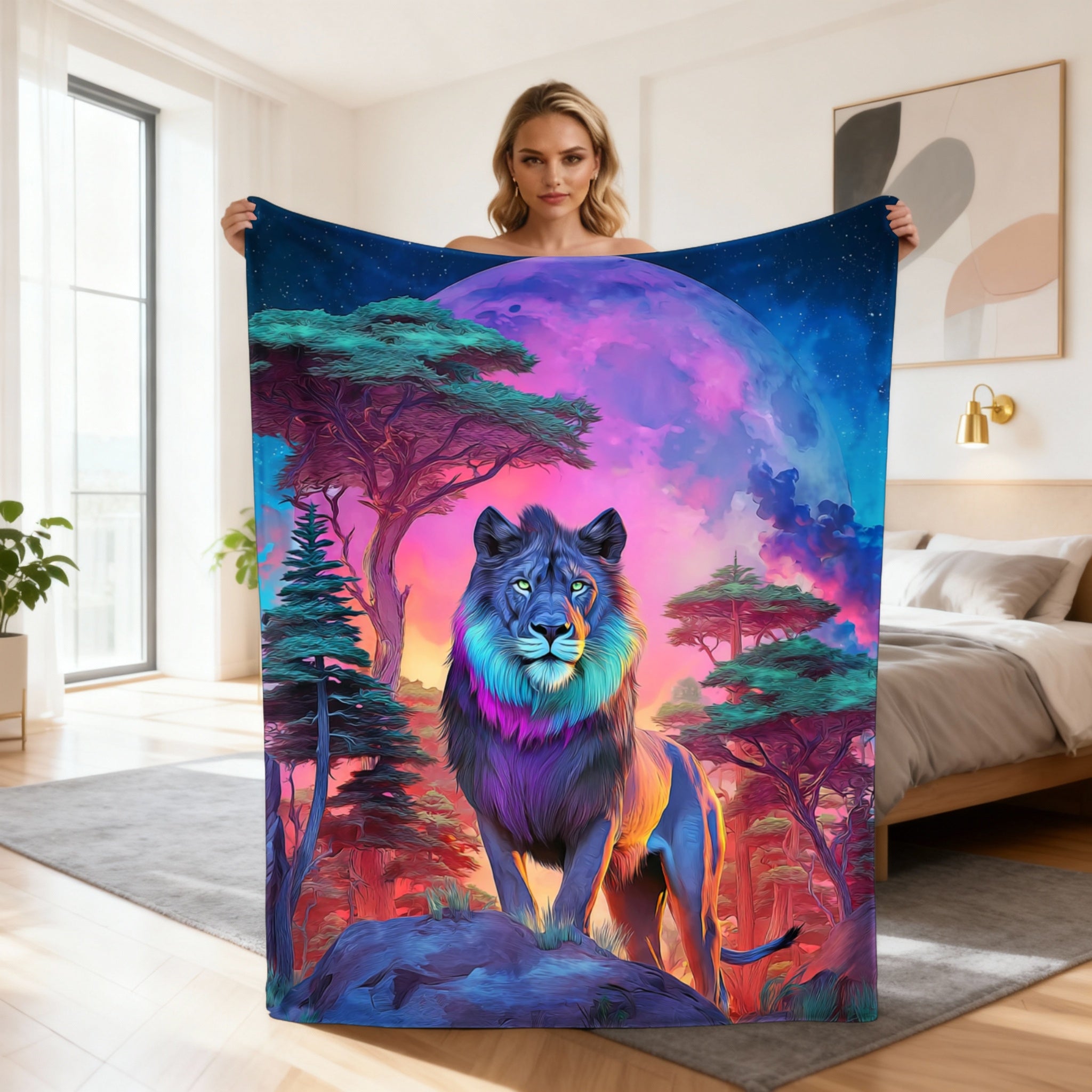 Aonana Fairy &  Lion King Flannel Throw Blanket