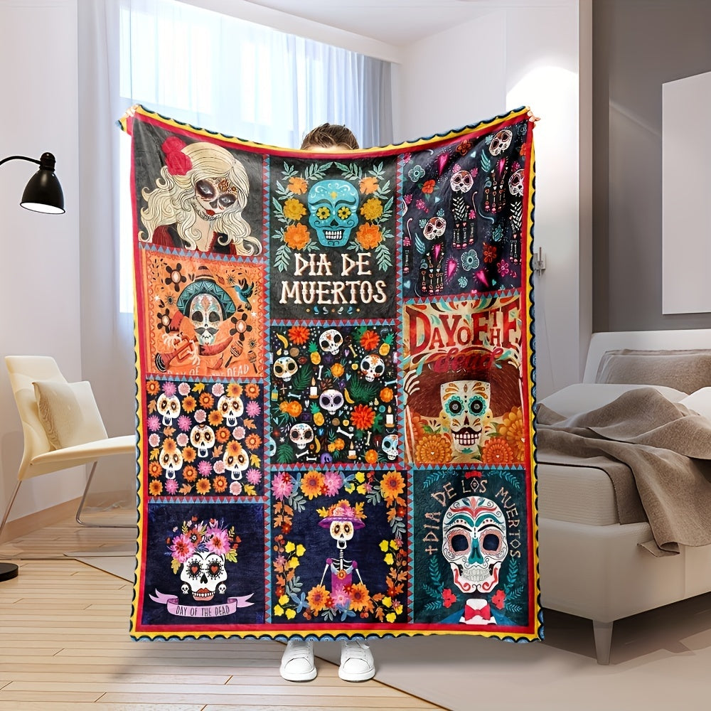 Aonana Halloween Skull Witch Flannel Blanket