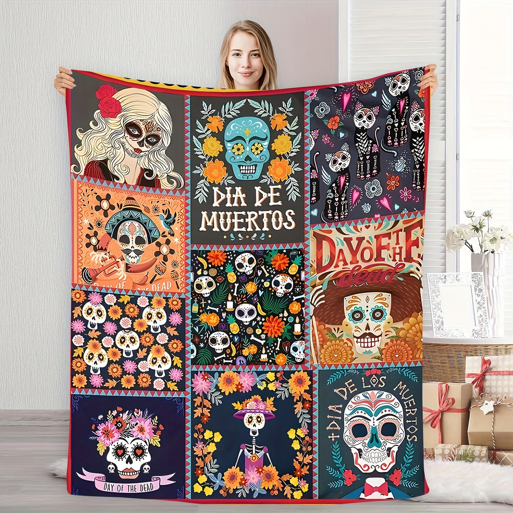 Aonana Halloween Skull Witch Flannel Blanket