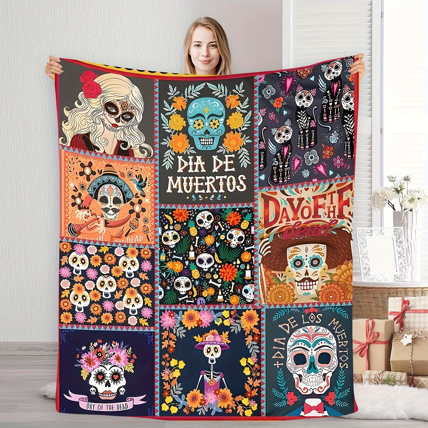 Aonana Halloween Skull Witch Flannel Blanket