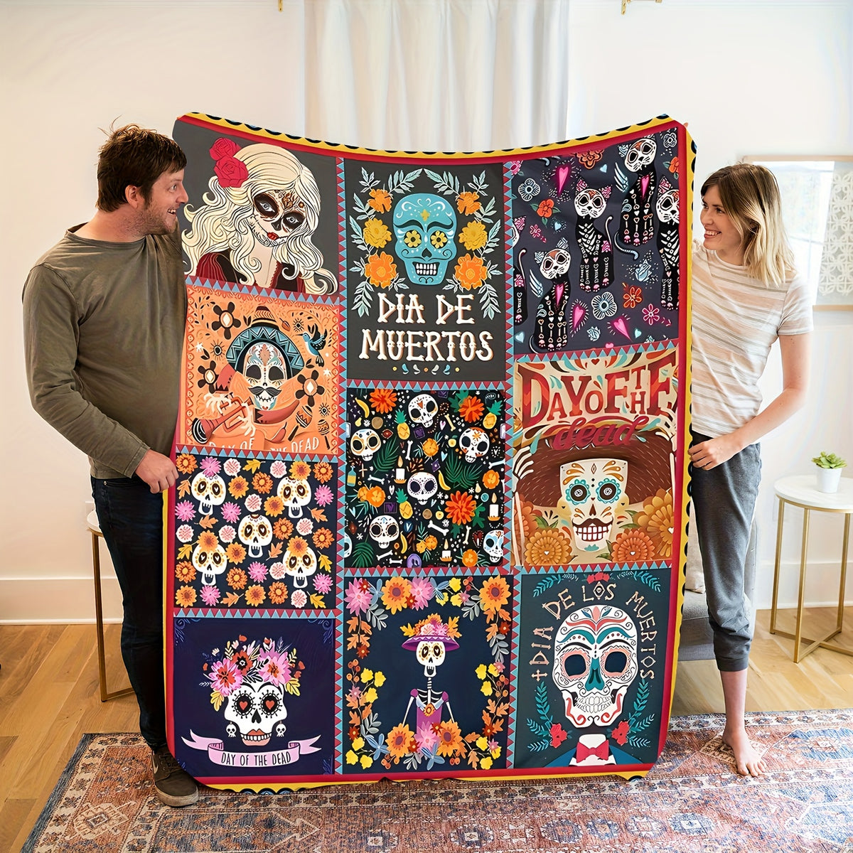 Aonana Halloween Skull Witch Flannel Blanket