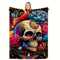 Aonana Halloween Skull Floral Flannel Blanket