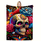 Aonana Halloween Skull Floral Flannel Blanket