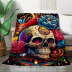 Aonana Halloween Skull Floral Flannel Blanket