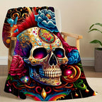 Aonana Halloween Skull Floral Flannel Blanket